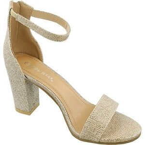 Top Moda Hannah Metallic Champagne Glitter Heels Ankle Strap Size‎ 5.5 NEW